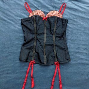 Frederick's Of Hollywood Blue Jean & Gingham Corset- Size 34-Pinup
